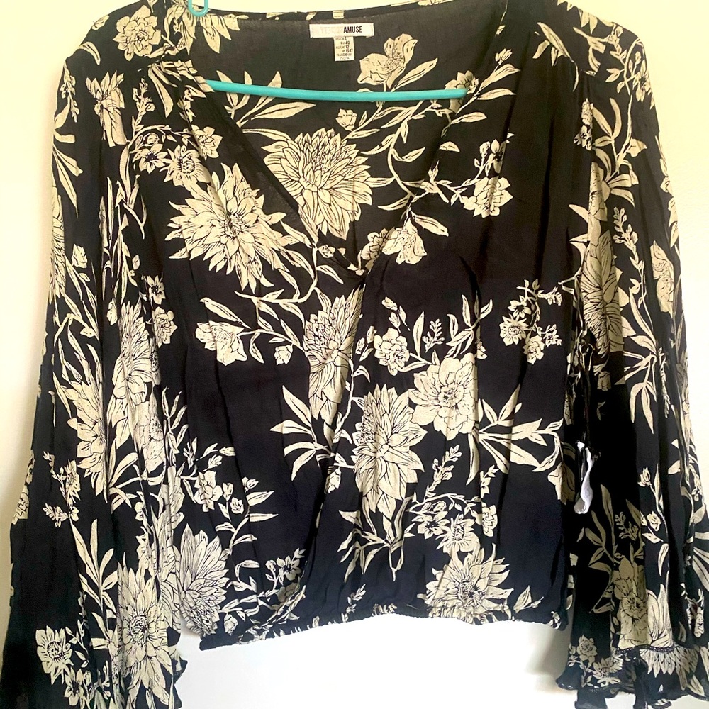 AmuseSociety Crop Bell Sleeve Top